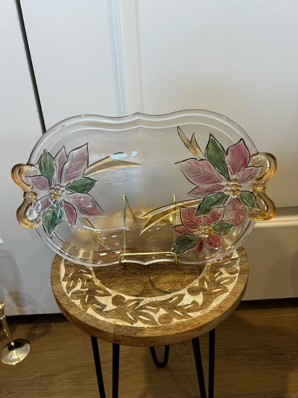 Savior Vivre Hand-Painted Floral Glass Serving Platter - Pink & Green